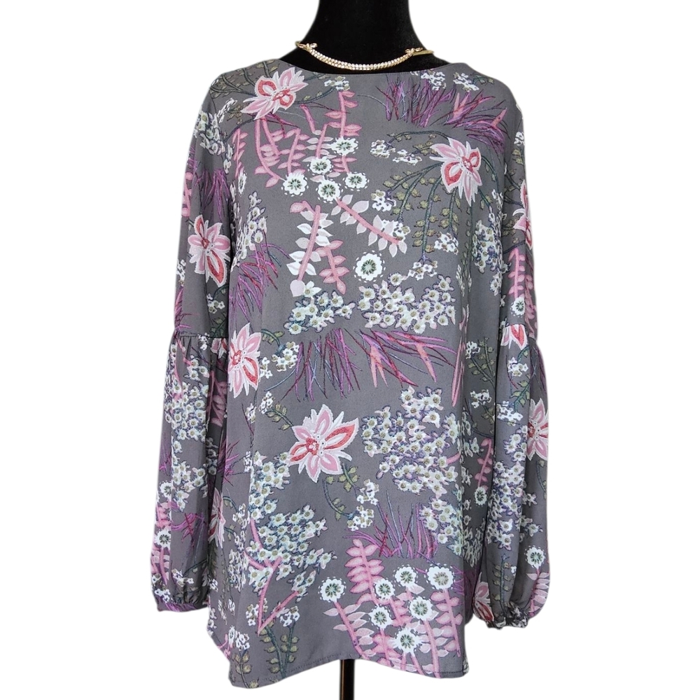 ​LOFT Floral Bell Sleeve Keyhole Blouse - Size XS
